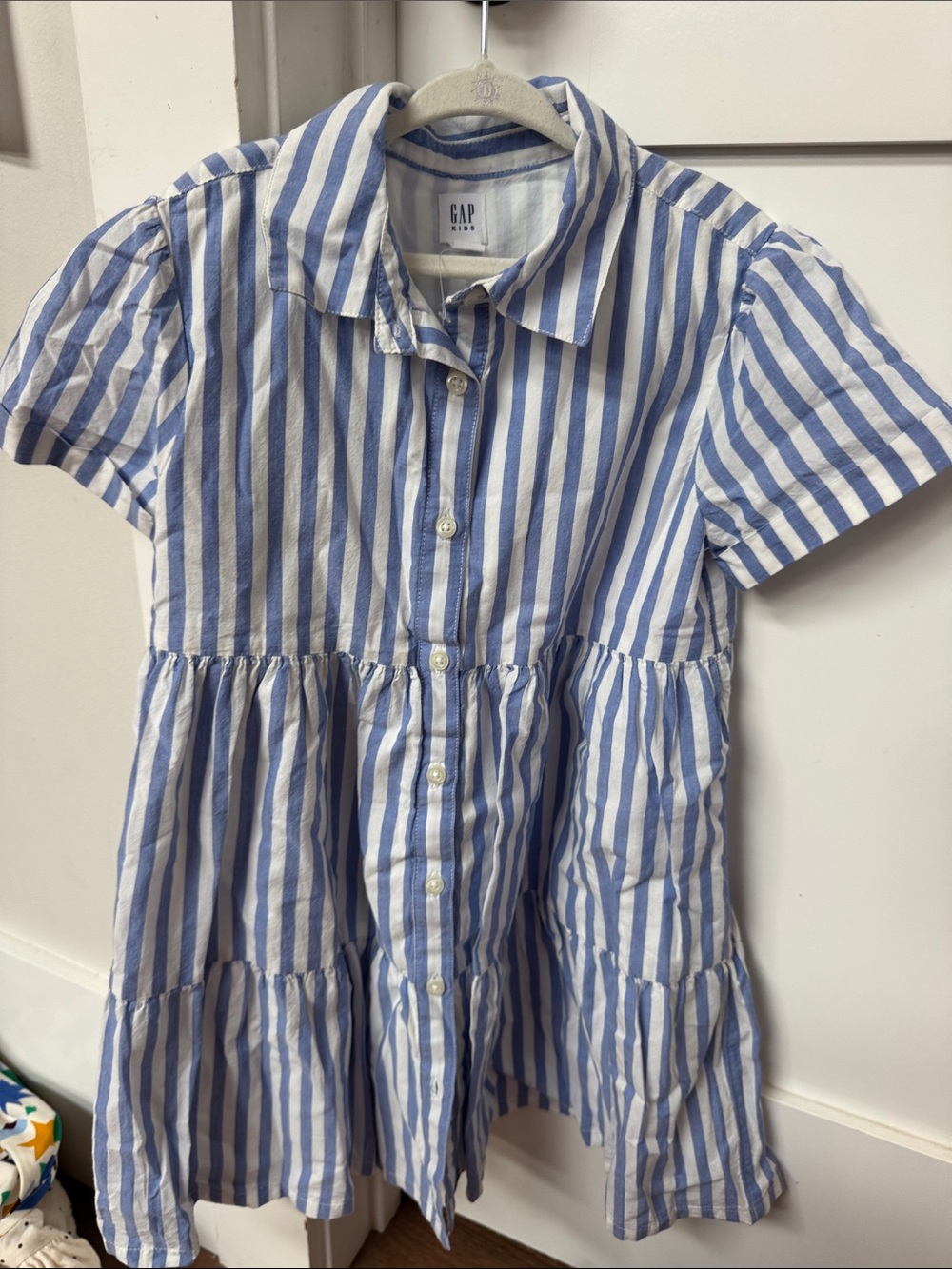 GAP Kids Blue & White Striped Tiered Button-Down Dress